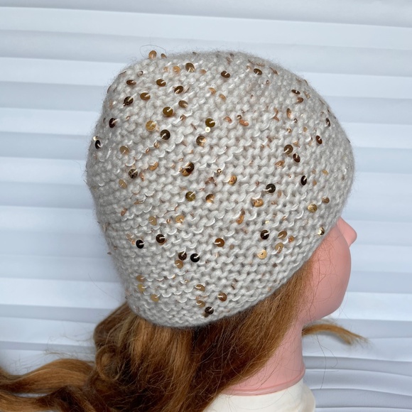 Hat, Alpaca Wool Women Hat, Beige Beanie, Warm Beret ,Hand Knit Hat NEW - Picture 6 of 7